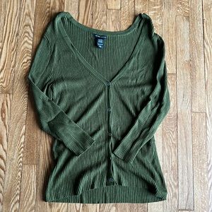 Olive Green Button Up Sweater Top